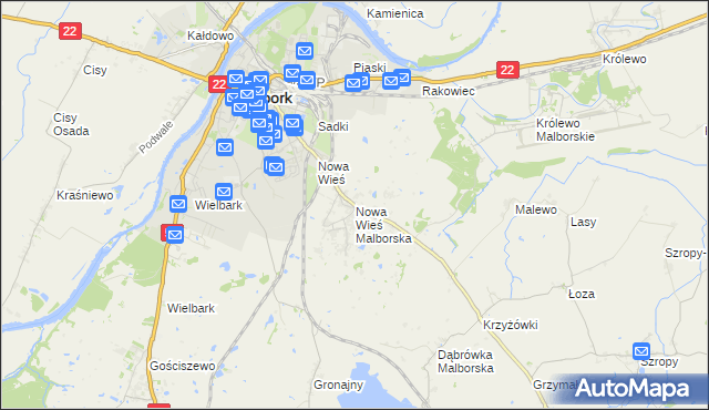 mapa Nowa Wieś Malborska, Nowa Wieś Malborska na mapie Targeo