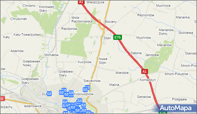 mapa Nowe Sójki, Nowe Sójki na mapie Targeo