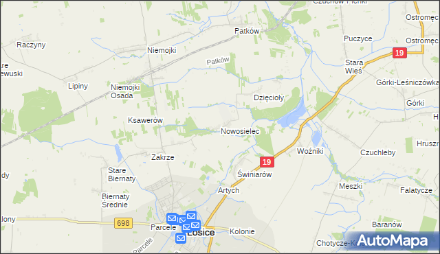 mapa Nowosielec gmina Łosice, Nowosielec gmina Łosice na mapie Targeo