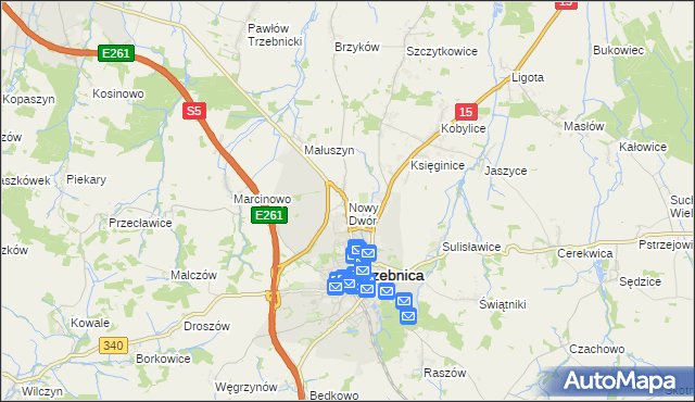 mapa Nowy Dwór gmina Trzebnica, Nowy Dwór gmina Trzebnica na mapie Targeo