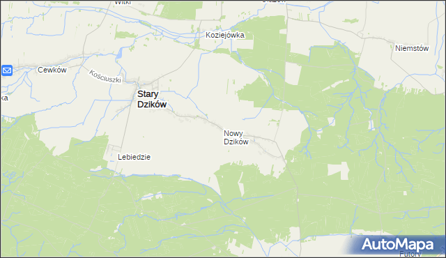 mapa Nowy Dzików, Nowy Dzików na mapie Targeo