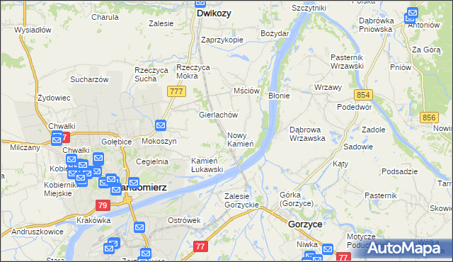 mapa Nowy Kamień gmina Dwikozy, Nowy Kamień gmina Dwikozy na mapie Targeo