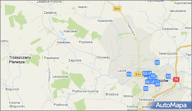mapa Obrowiec gmina Hrubieszów, Obrowiec gmina Hrubieszów na mapie Targeo