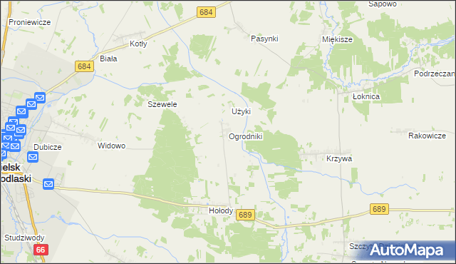 mapa Ogrodniki gmina Bielsk Podlaski, Ogrodniki gmina Bielsk Podlaski na mapie Targeo