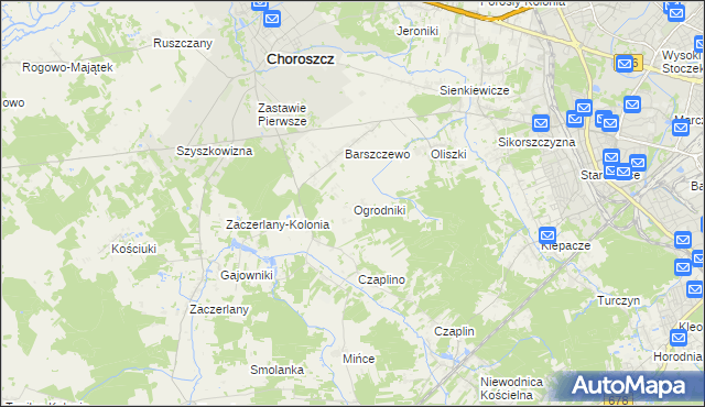 mapa Ogrodniki gmina Choroszcz, Ogrodniki gmina Choroszcz na mapie Targeo