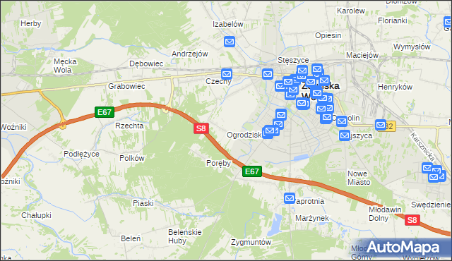 mapa Ogrodzisko gmina Zduńska Wola, Ogrodzisko gmina Zduńska Wola na mapie Targeo