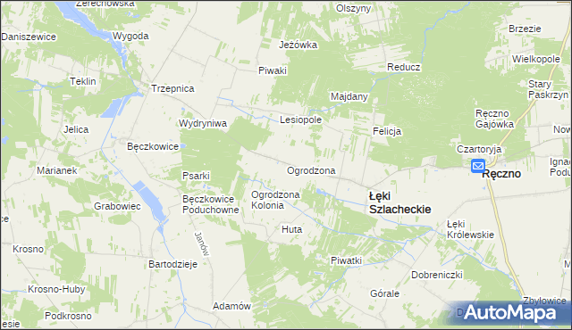 mapa Ogrodzona gmina Łęki Szlacheckie, Ogrodzona gmina Łęki Szlacheckie na mapie Targeo