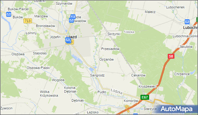 mapa Ojrzanów gmina Ujazd, Ojrzanów gmina Ujazd na mapie Targeo