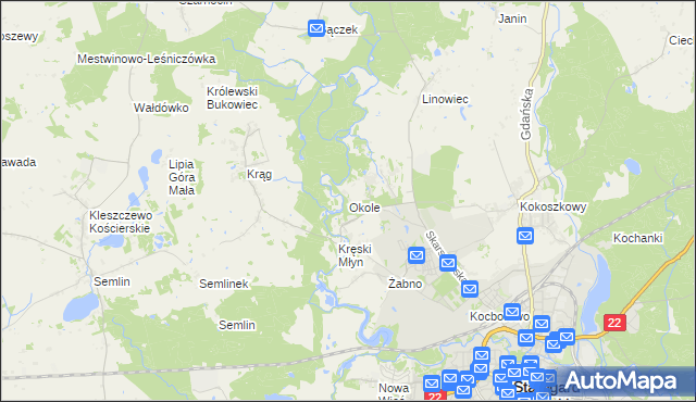 mapa Okole gmina Starogard Gdański, Okole gmina Starogard Gdański na mapie Targeo