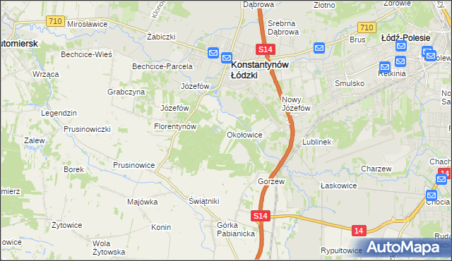 mapa Okołowice gmina Pabianice, Okołowice gmina Pabianice na mapie Targeo