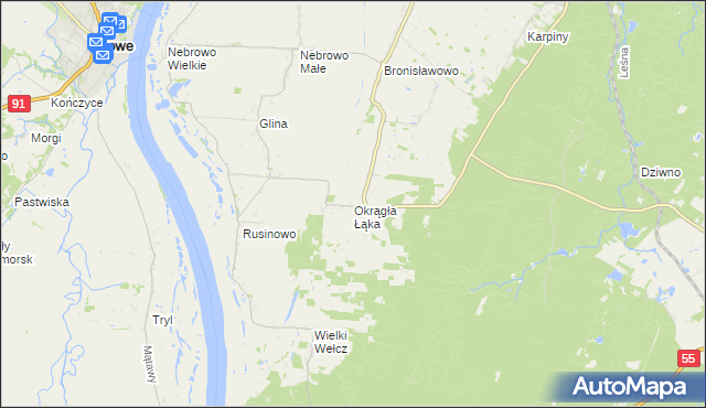 mapa Okrągła Łąka, Okrągła Łąka na mapie Targeo