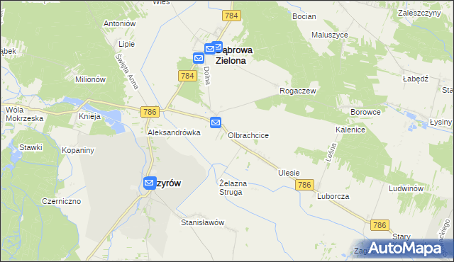 mapa Olbrachcice gmina Dąbrowa Zielona, Olbrachcice gmina Dąbrowa Zielona na mapie Targeo