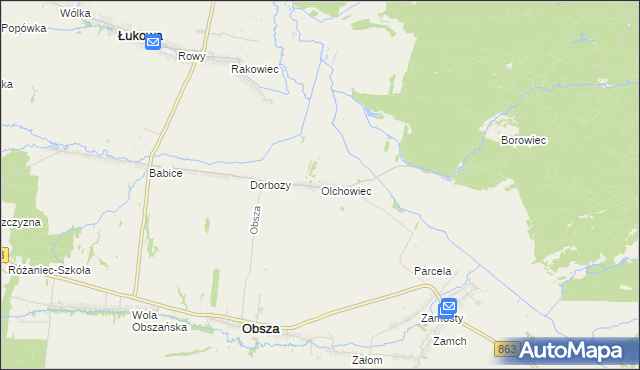 mapa Olchowiec gmina Obsza, Olchowiec gmina Obsza na mapie Targeo