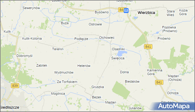 mapa Olchowiec-Kolonia gmina Wierzbica, Olchowiec-Kolonia gmina Wierzbica na mapie Targeo