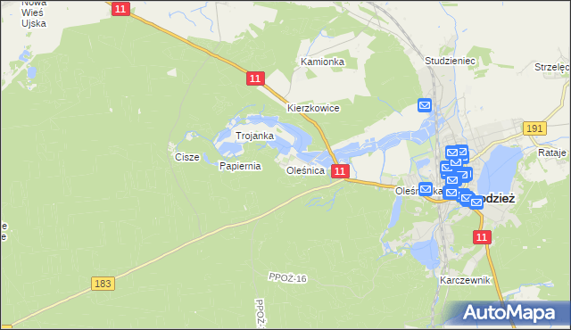 mapa Oleśnica gmina Chodzież, Oleśnica gmina Chodzież na mapie Targeo