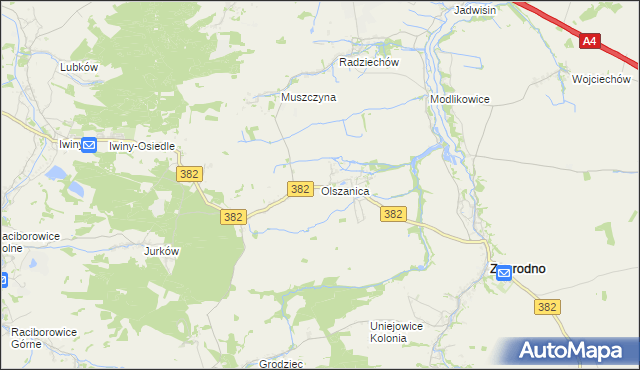 mapa Olszanica gmina Zagrodno, Olszanica gmina Zagrodno na mapie Targeo