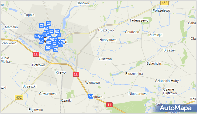 mapa Olszewo gmina Środa Wielkopolska, Olszewo gmina Środa Wielkopolska na mapie Targeo