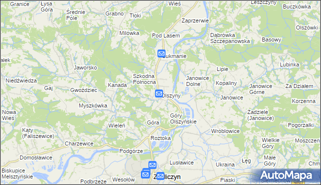 mapa Olszyny gmina Wojnicz, Olszyny gmina Wojnicz na mapie Targeo