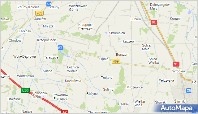 mapa Opole gmina Parzęczew, Opole gmina Parzęczew na mapie Targeo