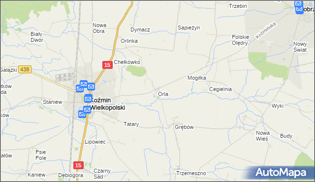 mapa Orla gmina Koźmin Wielkopolski, Orla gmina Koźmin Wielkopolski na mapie Targeo