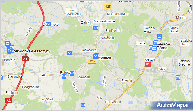 mapa Orzesze powiat mikołowski, Orzesze powiat mikołowski na mapie Targeo