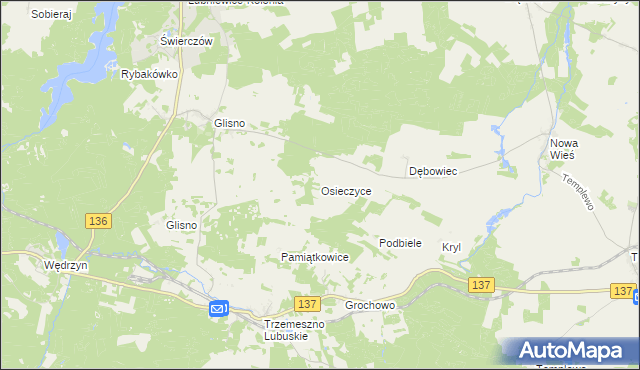 mapa Osieczyce, Osieczyce na mapie Targeo