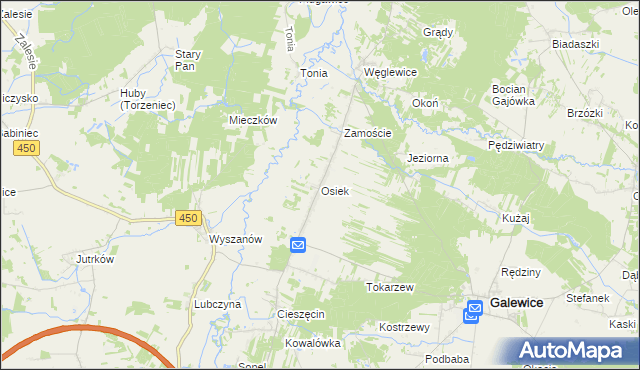 mapa Osiek gmina Galewice, Osiek gmina Galewice na mapie Targeo