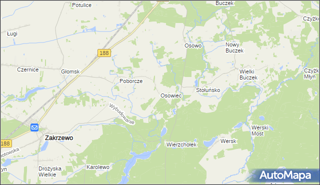 mapa Osowiec gmina Zakrzewo, Osowiec gmina Zakrzewo na mapie Targeo