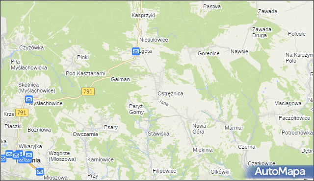 mapa Ostrężnica, Ostrężnica na mapie Targeo