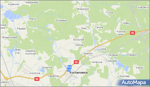 mapa Ostrów gmina Kochanowice, Ostrów gmina Kochanowice na mapie Targeo