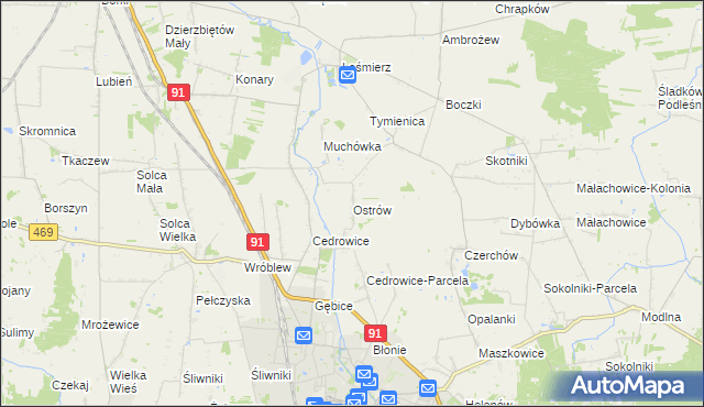 mapa Ostrów gmina Ozorków, Ostrów gmina Ozorków na mapie Targeo