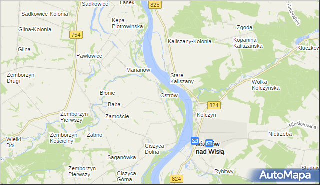 mapa Ostrów gmina Tarłów, Ostrów gmina Tarłów na mapie Targeo