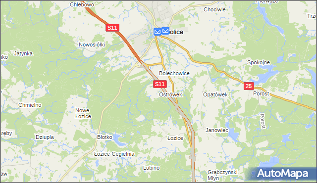 mapa Ostrówek gmina Bobolice, Ostrówek gmina Bobolice na mapie Targeo