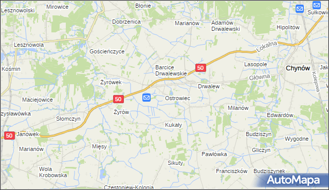 mapa Ostrowiec gmina Chynów, Ostrowiec gmina Chynów na mapie Targeo