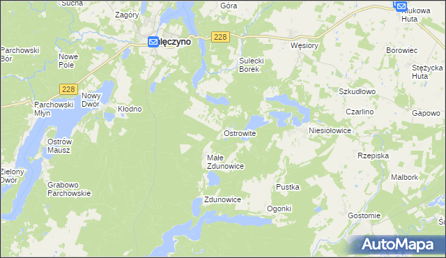 mapa Ostrowite gmina Sulęczyno, Ostrowite gmina Sulęczyno na mapie Targeo