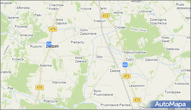 mapa Otok gmina Zadzim, Otok gmina Zadzim na mapie Targeo