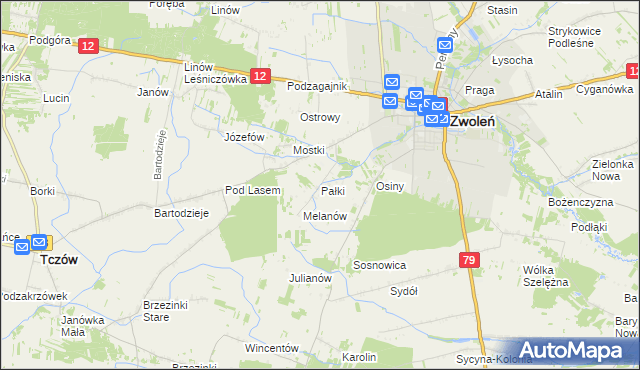mapa Pałki gmina Zwoleń, Pałki gmina Zwoleń na mapie Targeo