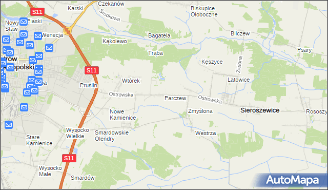 mapa Parczew gmina Sieroszewice, Parczew gmina Sieroszewice na mapie Targeo