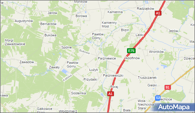 mapa Parzniewice, Parzniewice na mapie Targeo