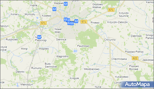 mapa Paulinowo, Paulinowo na mapie Targeo