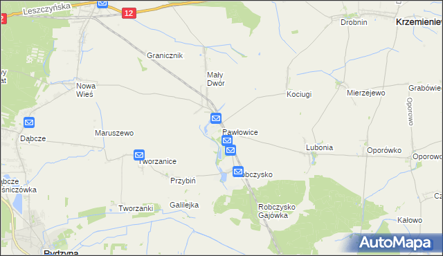 mapa Pawłowice gmina Krzemieniewo, Pawłowice gmina Krzemieniewo na mapie Targeo