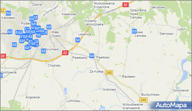 mapa Pawłowo gmina Chojnice, Pawłowo gmina Chojnice na mapie Targeo