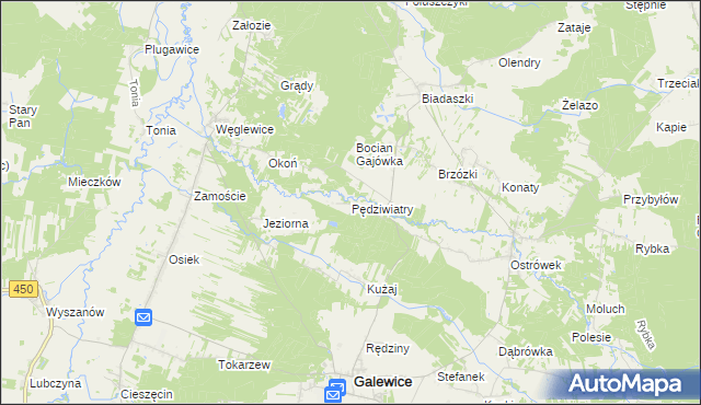 mapa Pędziwiatry gmina Galewice, Pędziwiatry gmina Galewice na mapie Targeo