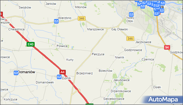 mapa Pełczyce gmina Domaniów, Pełczyce gmina Domaniów na mapie Targeo