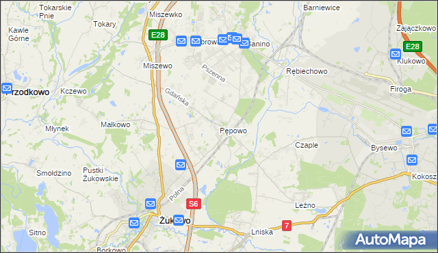 mapa Pępowo gmina Żukowo, Pępowo gmina Żukowo na mapie Targeo