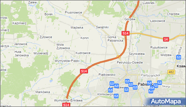 mapa Petrykozy gmina Pabianice, Petrykozy gmina Pabianice na mapie Targeo