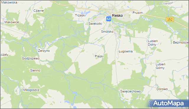 mapa Piaski gmina Resko, Piaski gmina Resko na mapie Targeo