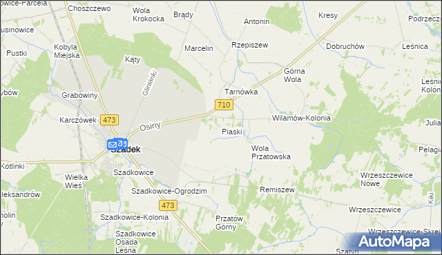 mapa Piaski gmina Szadek, Piaski gmina Szadek na mapie Targeo