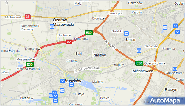 mapa Piastów powiat pruszkowski, Piastów powiat pruszkowski na mapie Targeo