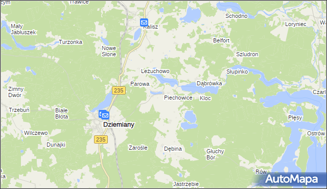 mapa Piechowice gmina Dziemiany, Piechowice gmina Dziemiany na mapie Targeo